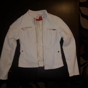 GUESS vegan leather white motto jacket